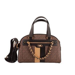MICHAEL KORS Williamsburg Small MK Logo Satchel HandBag Brown Camel Gold NWT